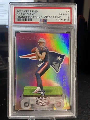 Drake Maye 2024 Certified Franchise Found Mirror Pink /199 PSA 8 RC