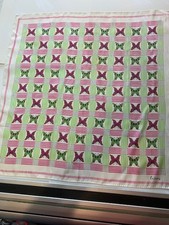 vintage women's square silk scarf butterfly design in green, pink and white back