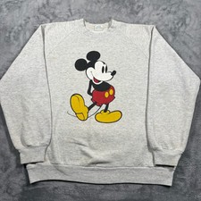 Vintage Disney Mickey Mouse Sweatshirt Mens Large Grey Raglan Sleeve Cartoon
