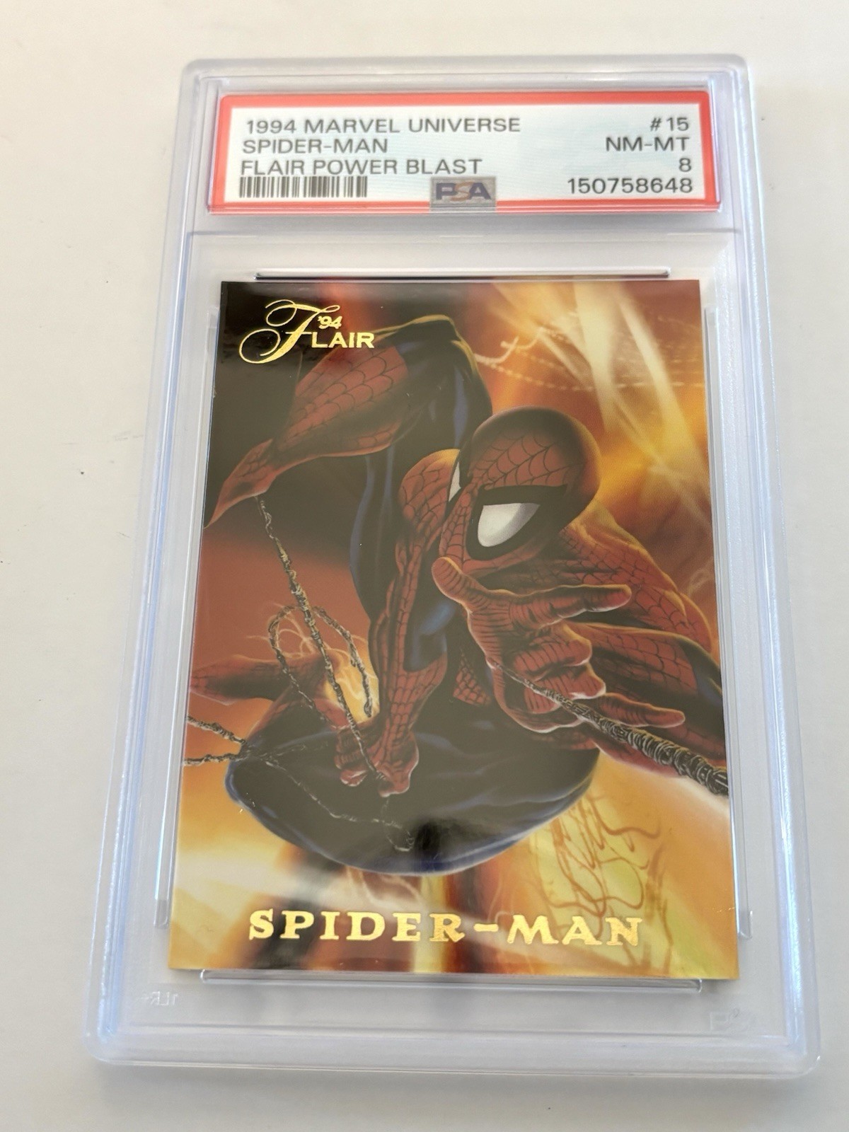 1994 Flair Marvel Universe Spider-Man Power Blast #15 PSA 8 NM-MT Graded Insert