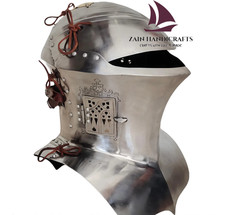 ZAIN Medieval German Frog Mouth Knight Helmet 18 Gauge Steel Armor Collectible