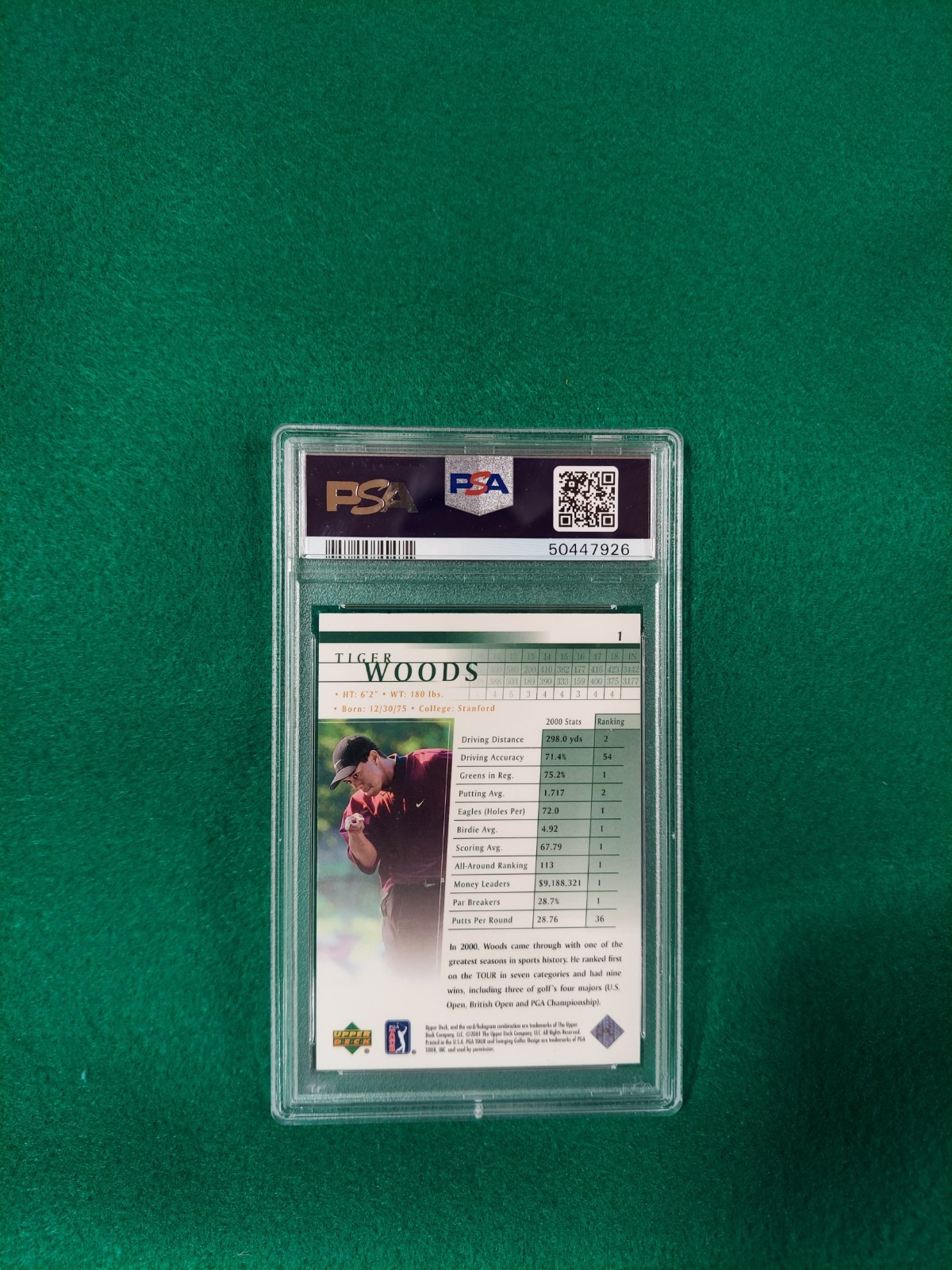 2001 Upper Deck Tiger Woods Psa 10 view 2