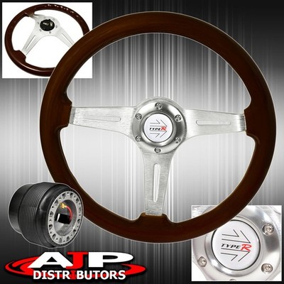 Adapter For 89-05 Eclipse + Dark Wood Aluminum Center Deep Dish Steering Wheel