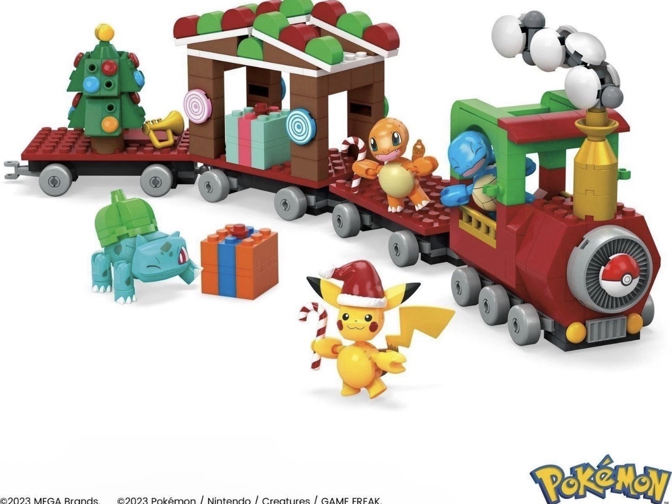 MEGA Pokémon Holiday Train Set 373 pcs NEW Damaged Box Pikachu Christmas HHP69