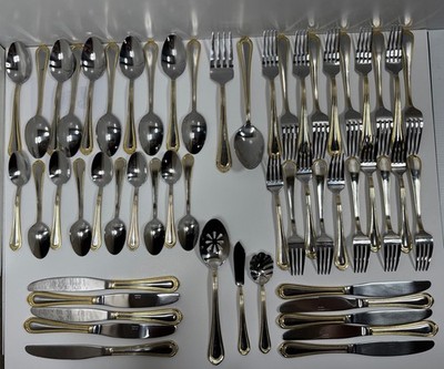 Mikasa, Gold Accent Regent Bead Flatware 55 Piece Set, 18/10 Service For 10
