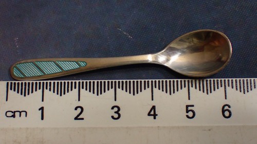 Vintage Ela Denmark Sterling Silver Enamel Guilloche Salt Spoon, Egon Lauridsen - 第 5/7 張圖片