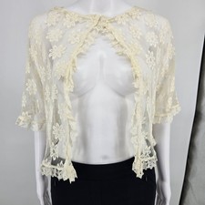 Vintage 1990s Unbranded Mesh Lace Daisy Embroidered Open Front Coverup L Fair