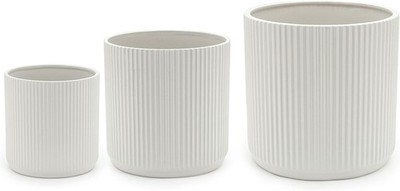 Assorted Sizes Fluted Ceramic Round Indoor Outdoor Planters W/ Drainage Hole Set