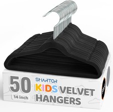 Premium 14 Inch Kids Hangers 50 Pack, Black Baby Velvet Hanger, Non Slip, Space