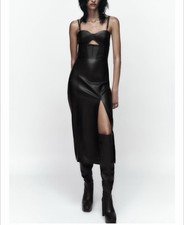 Zara topstitched   Black Faux Leather Dress size XS new with tags. Side slit 