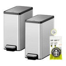 EKO 2 Pack Small Bathroom Trash Can with Lid 6L - Premium Combo SS, Stainless