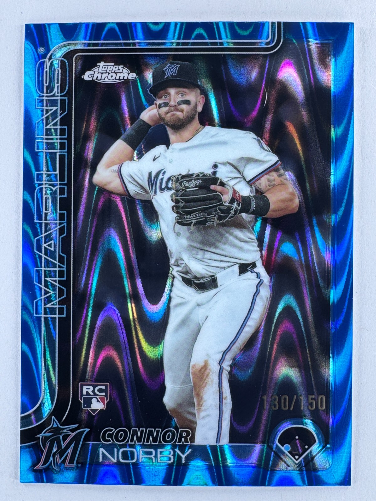 CONNOR NORBY 2025 Topps Chrome #199 BLUE RAYWAVE REFRACTOR /150 Rookie RC Miami