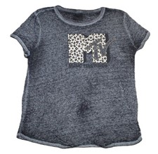 MTV Women's Top Charcoal Gray 2XL Leopard Print Burnout Short Sleeve Tee