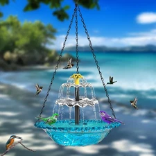 Solar Bird Bath Fountain for Outdoor Plastic Hanging Solar Powered Hummingbird