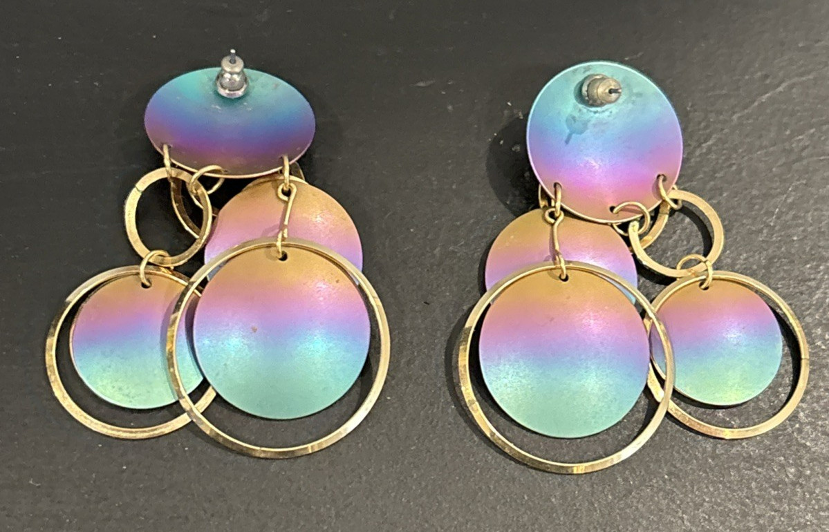 Two Pairs Titanium Artisan Multi Colored Metal Ea… - image 10