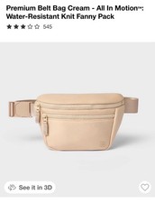 All In Motion Premium Belt Bag Cream Water Resistant Knit Zip Waist Pack