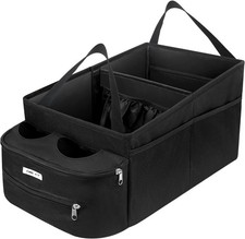 Passenger Seat Organizer, Collapsible Car Storage with Partitions  4 Cup Hol...