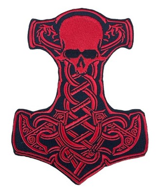 Embroidered Thor's Hammer Skull Patch: Viking Odin Iron-On Applique Patch