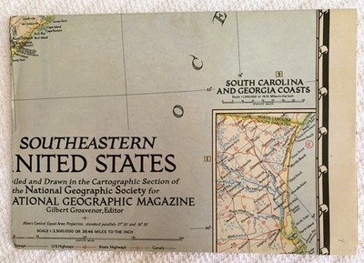 VTG NATIONAL GEOGRAPHIC MAP southeastern united states Feb 1947