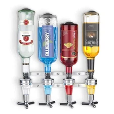 4-Bottle Wall Mount Liquor Dispenser Alcohol Bottle Holder for Home Bar & Par...