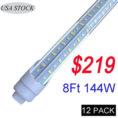 12Pack HO R17d T8 8FT LED Shop Lights 144W 18000LM 8' LED Tube Light Bulbs 6500K