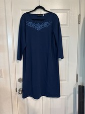 Bob Mackie Dress Plus Size XL Navy  3/4 Sleeve Embroidered Round Neck