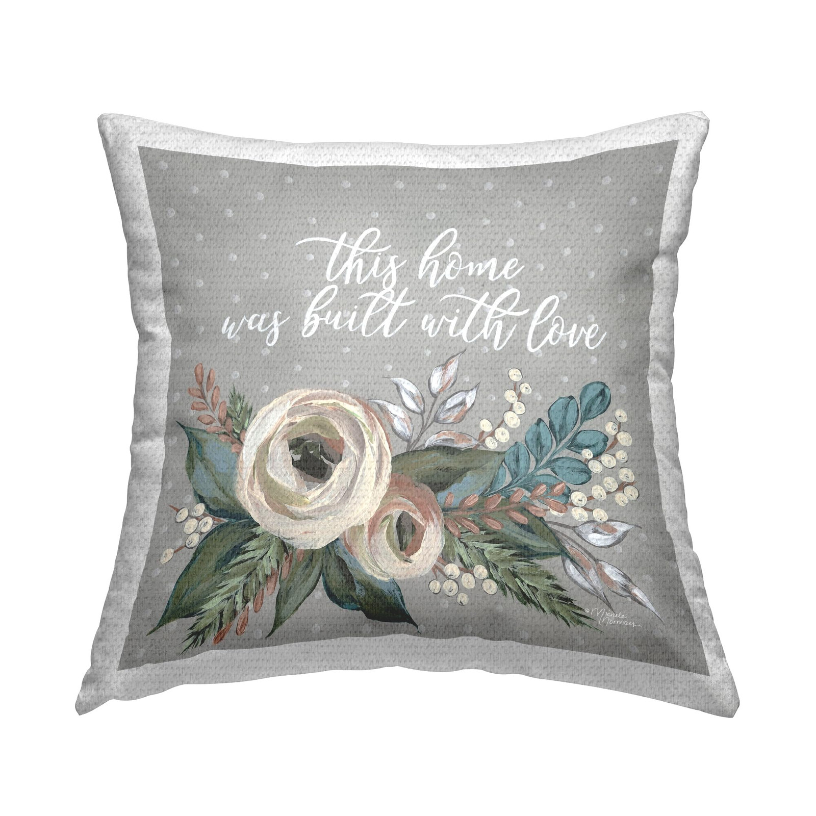 Built with Love Family Quote Floral Outdoor Printed Pillow 18x18 Inches