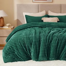 Fleece Comforter Set -Super Soft Warm Fluffy Bedding, Luxury King Dark Green