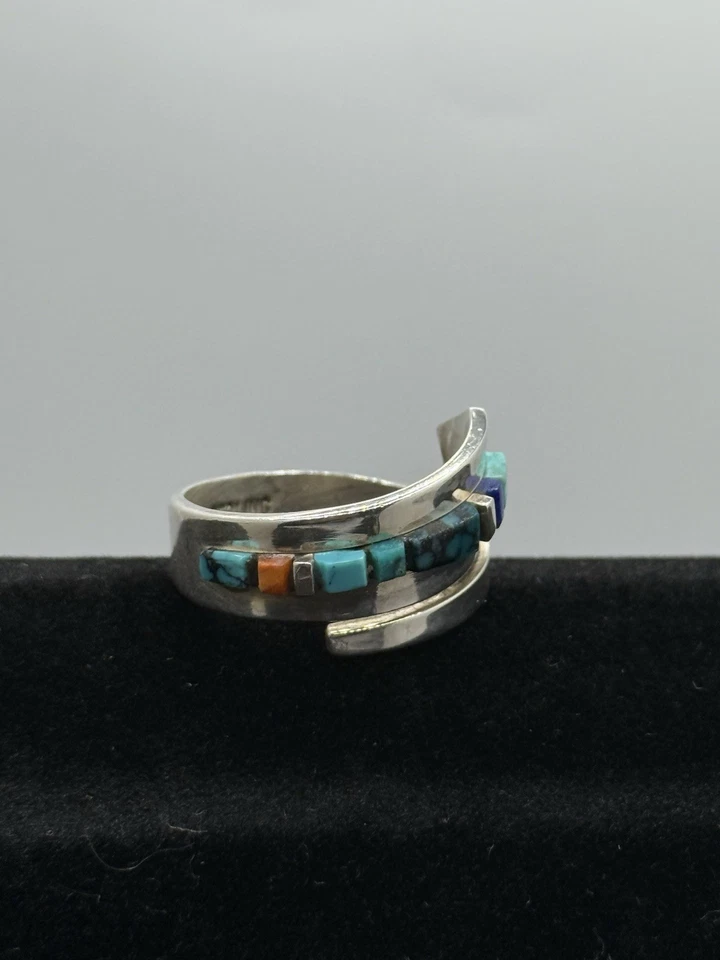 Vintage 925 Sterling Silver  Navajo Turquoise Coral Patricia Edward Becenti Ring - Image 4 of 4
