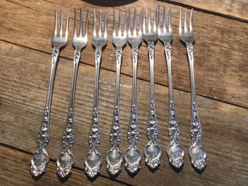 8 RW & S Wallace Antique Sterling Silver 6” Cocktail/Shrimp Forks
