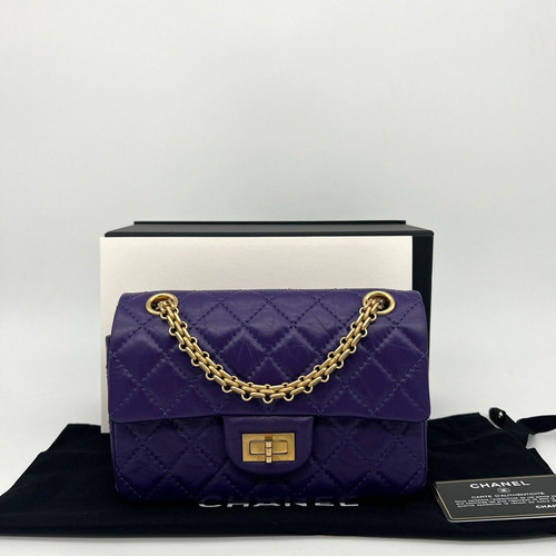 Chanel Mini Reissue 2.55 Flap Bag in Purple Quilted Aged Calfksin Leather