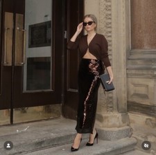 ZARA WOMAN NWT 89 HIGH-WAIST SEQUINNED MIDI SKIRT DARK MAROON 8779/451