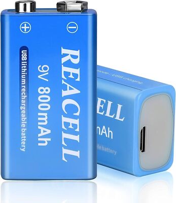 REACELL 2PACK 9V Block Batterie 800 mAh USB Wiederaufladbare Lithium Batterie