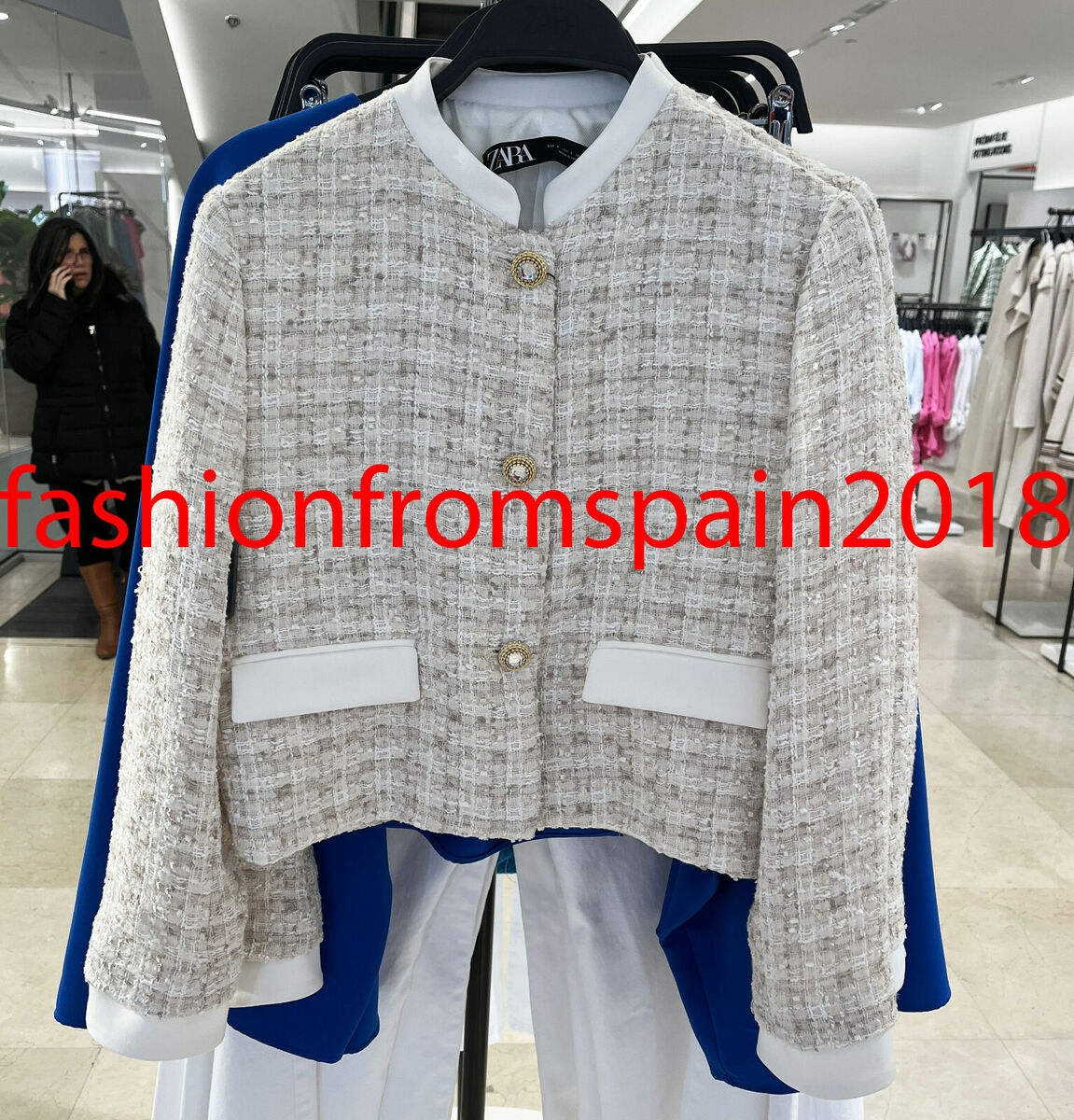 ZARA NEW WOMAN CROP CONTRAST TEXTURED BLAZER JACKET ECRU XS-XL 2744/778