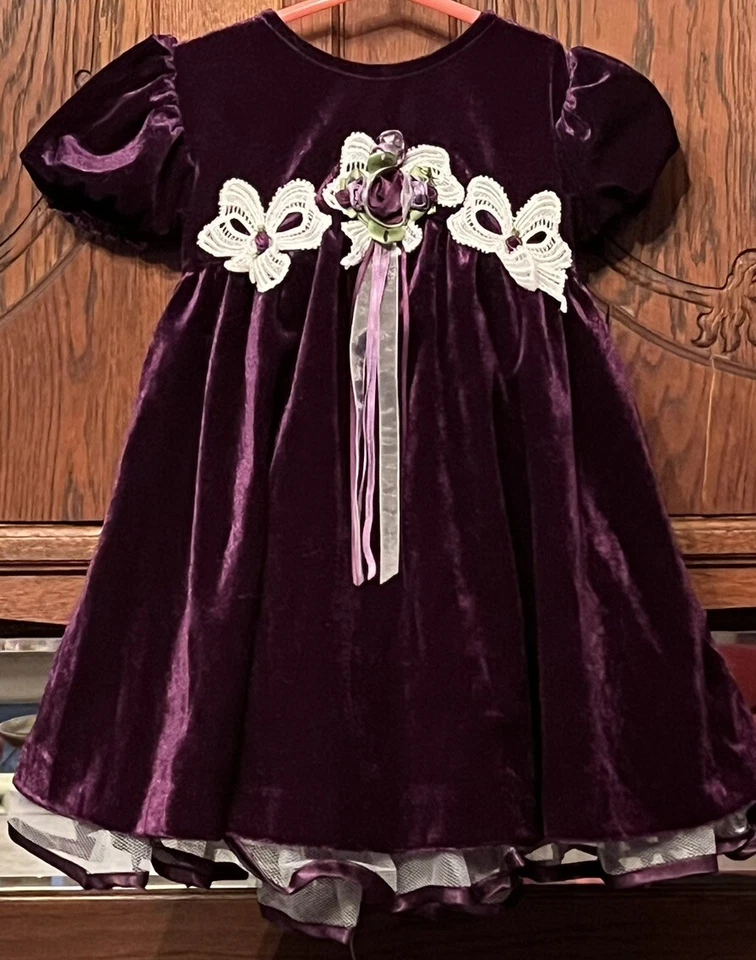 ¡NUEVO CON ETIQUETAS!  Vestido Niña 18m Púrpura Suave Tela Pana, Diadema, Funda Pañal Foto 2 de 4