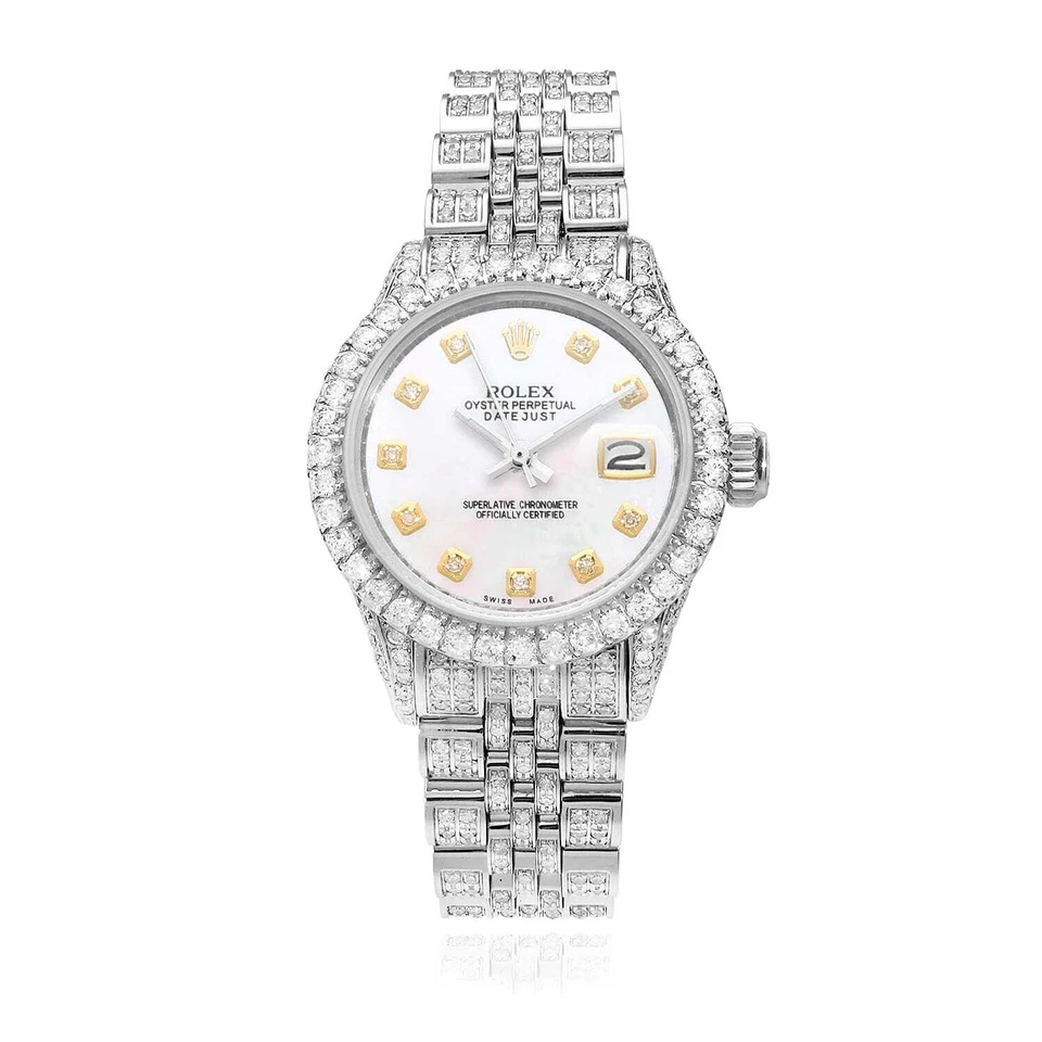 Reloj Rolex Datejust 26 mm pavé de diamantes banda de jubileo bisel de diamantes esfera de perlas Foto 2 de 4