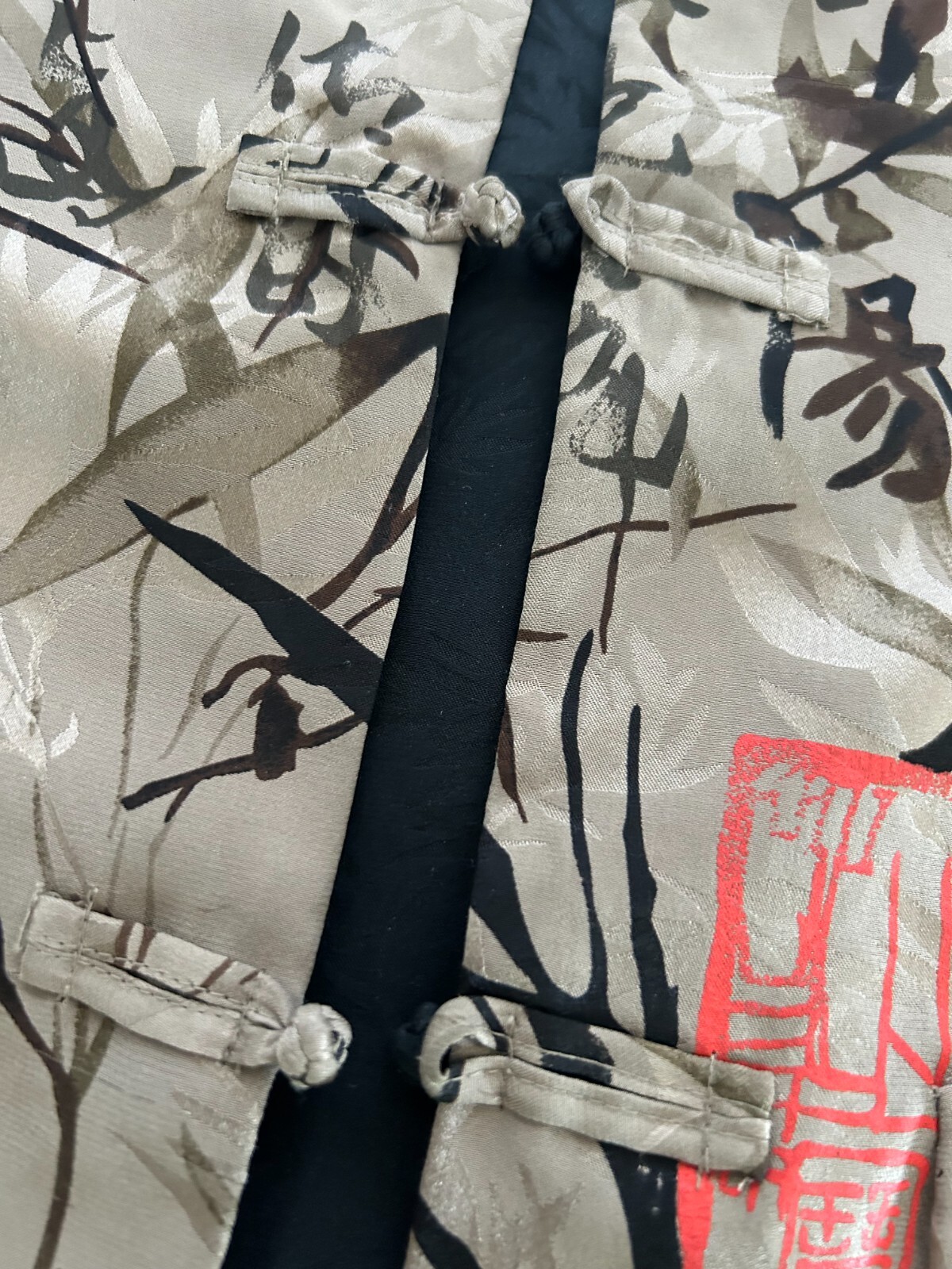 Jacket silk reversible mandarin collar pockets Sz… - image 11