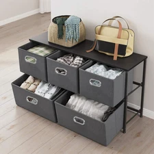 5-Fabric Storage Dresser Chest of Drawers Storage Unit Brown Bedroom Furniture