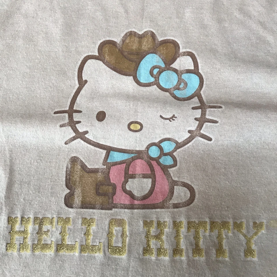 Vintage Y2K Hello Kitty Shirt Large Cowboy Western 50/50 Cotton Tan Sanrio Doc - Image 4 of 4