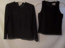 Adrianna Papell 2 Piece Black Beaded Shirt Set - Women's 10P - CC58