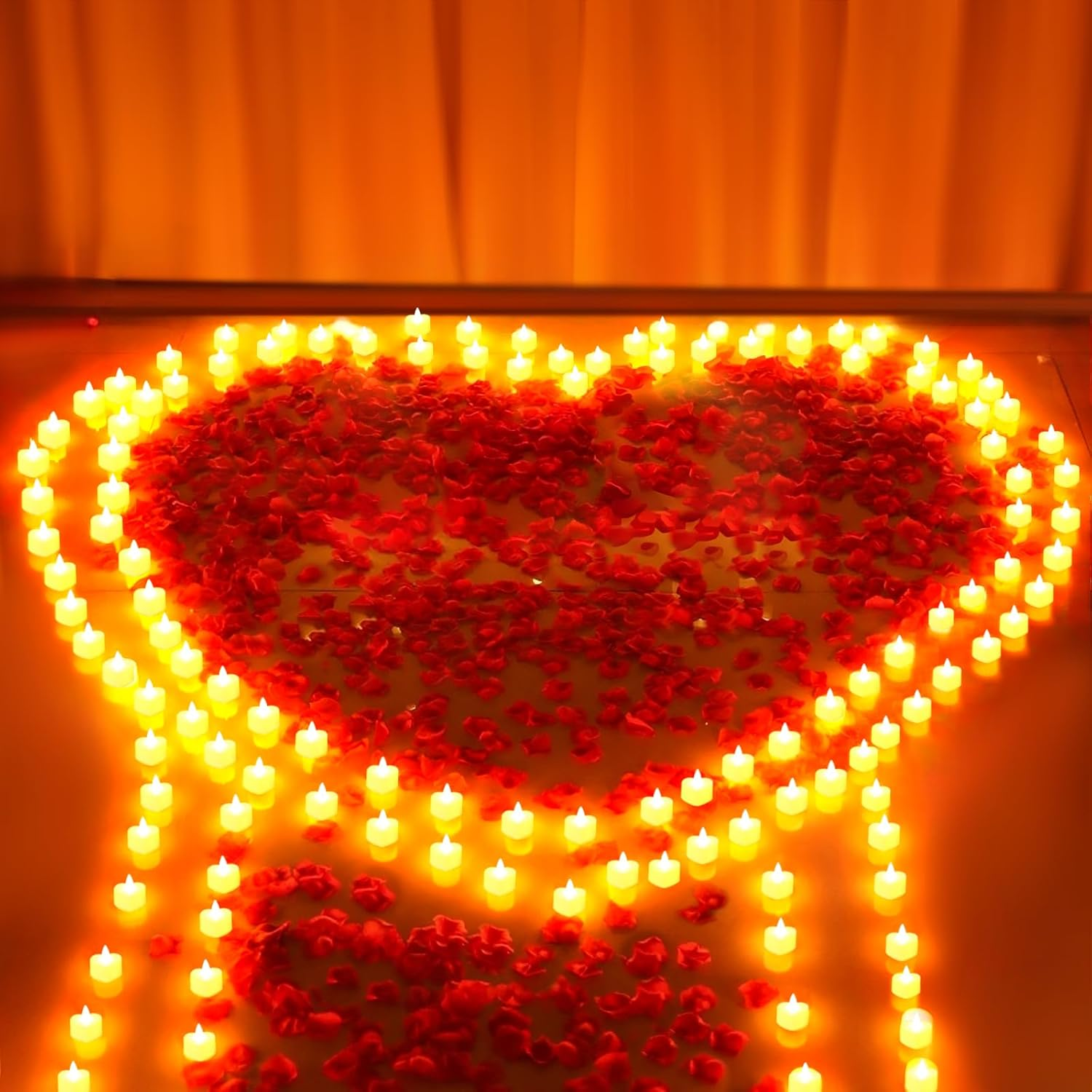 6000 Pcs Artificial Rose Petals with 72 Pcs Romantic Flameless Candles, LED Hear