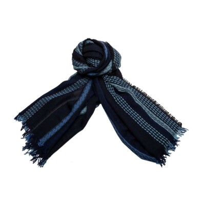 Schal 100% Wolle wool scarf Blau Navy  Streifen  écharpe grey  stripes  Blue