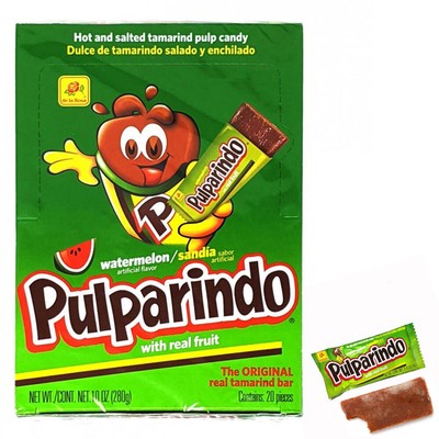 20 Pc Pulparindo Watermelon Mexican Candy Tamarind Bar Sandia Hot Salted