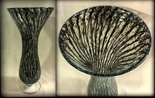 NWT Hand-Blown, Art Glass Vase-Black & Brown Animal Print-11.25"T x 5.75"Di