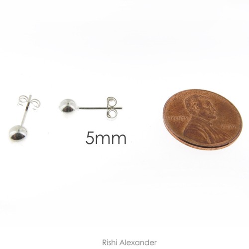 S925 Sterling Silver Round Ball Stud Earrings High Polished Butterfly Post Backs