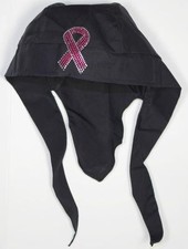 skull cap hat do du doo rag pink ribbon Rhinestud sweat band USA made
