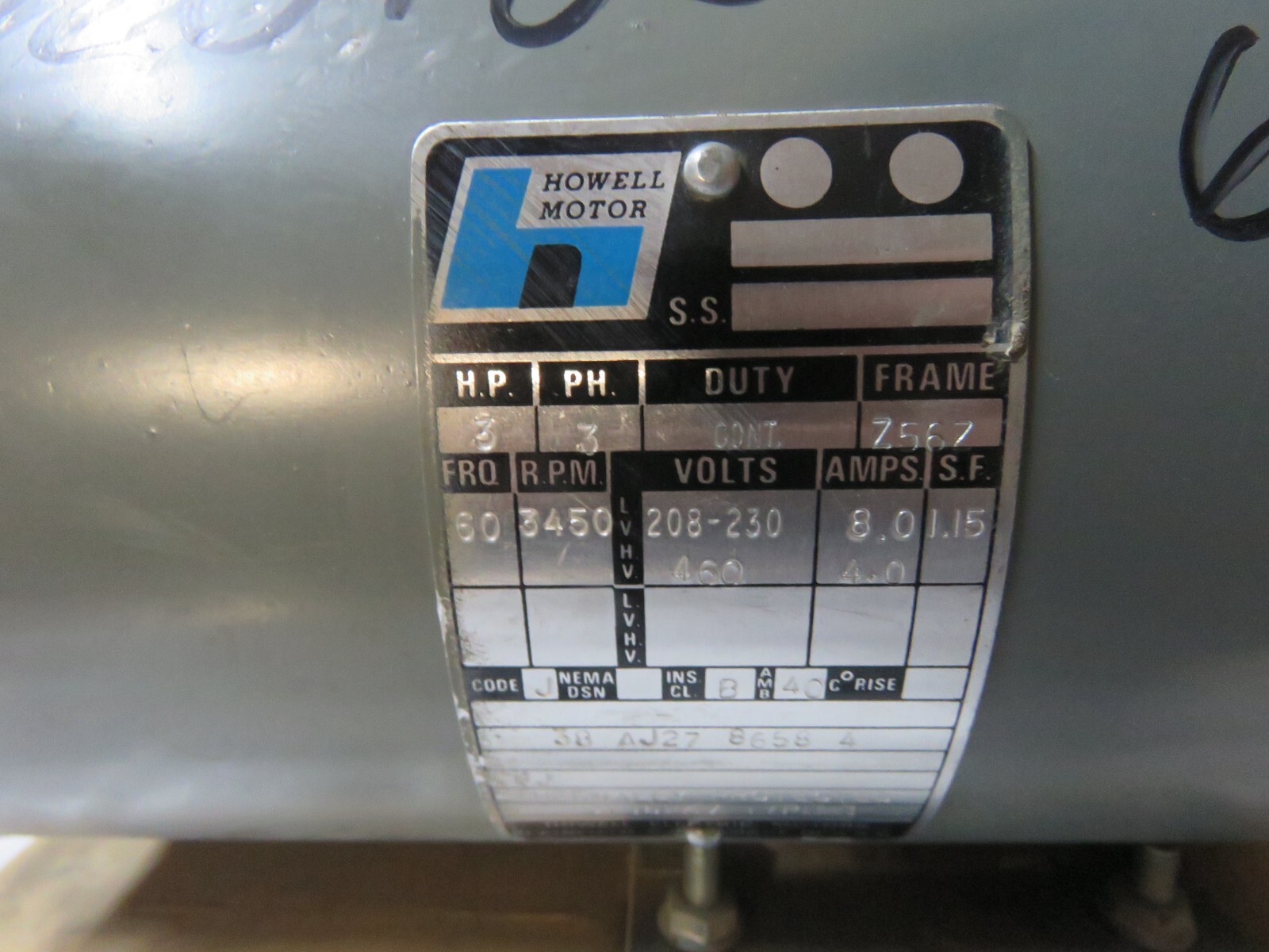 HOWELL ELECTRIC MOTOR 3 HP 3450 RPM 208230/460V PH3 NEW OLD STOCK eBay