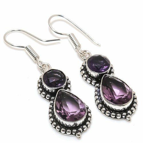 Boucles D'oreilles Pendantes Argent 925 Fait Main – Pierres Topaze Blanches