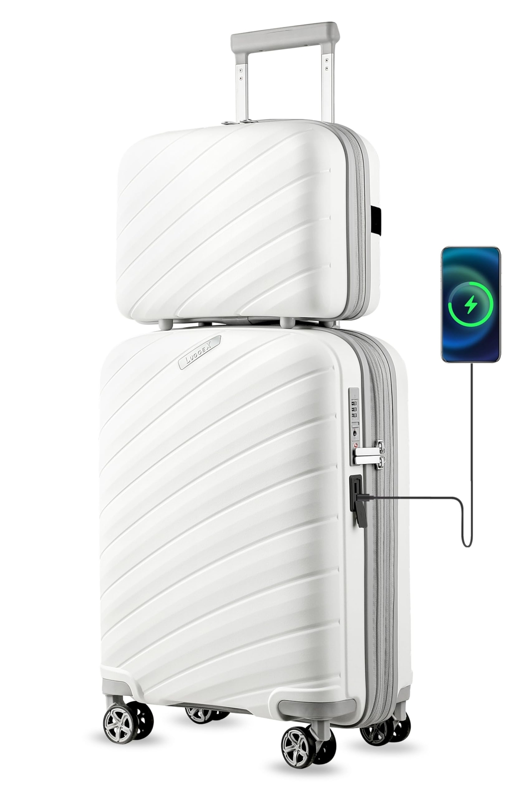 Carry on Luggage, Lightweight Suitcase 2 Piece with Spinner Wheels (White, 14...-image