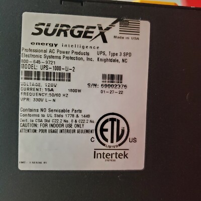 SurgeX UPS-1000-LI-2 UPS Surge Eliminator & Power Conditioner